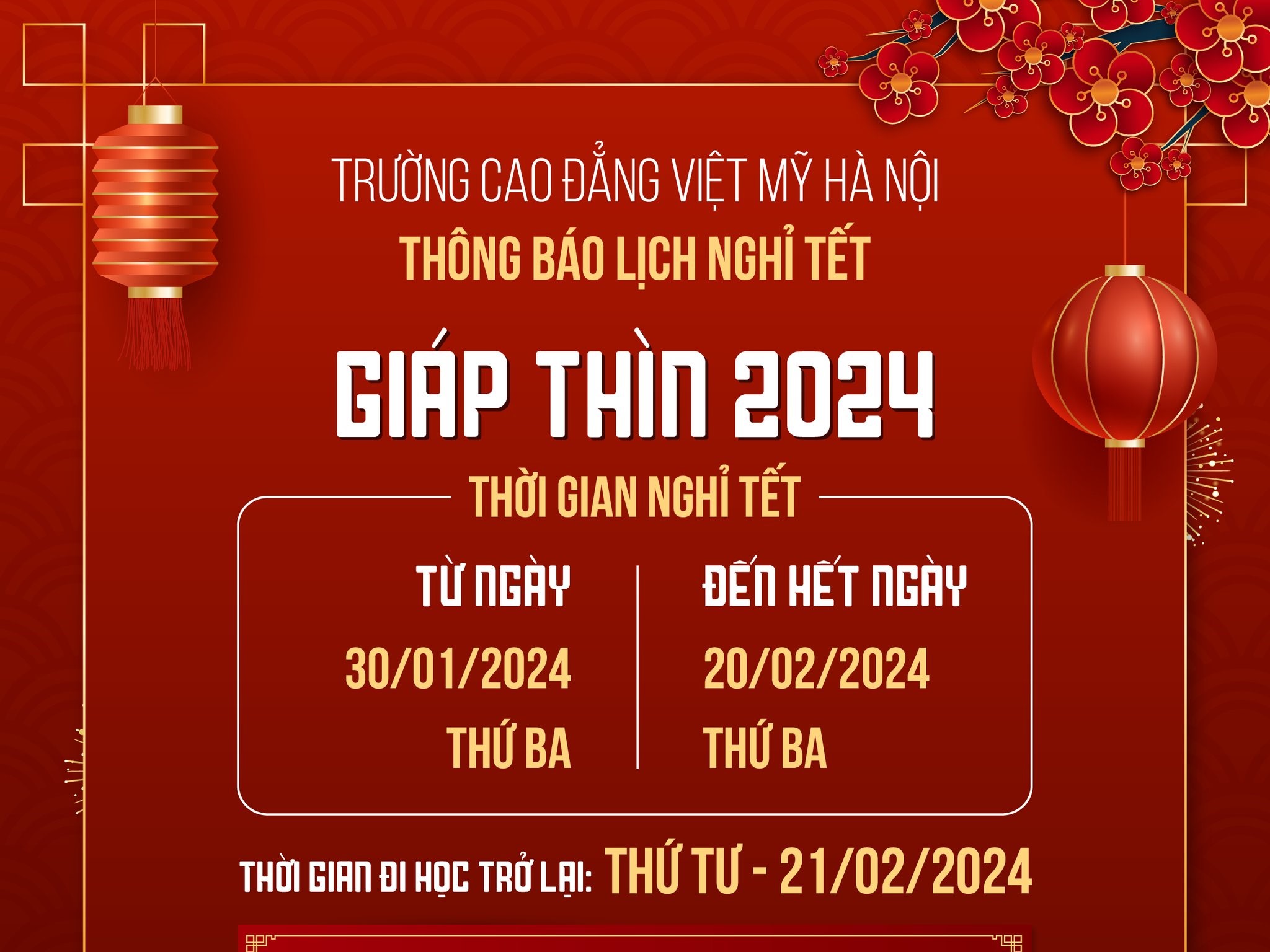Thông Báo Lịch Nghỉ Tết Nguyên Đán – Năm 2024 (Giáp Thìn)