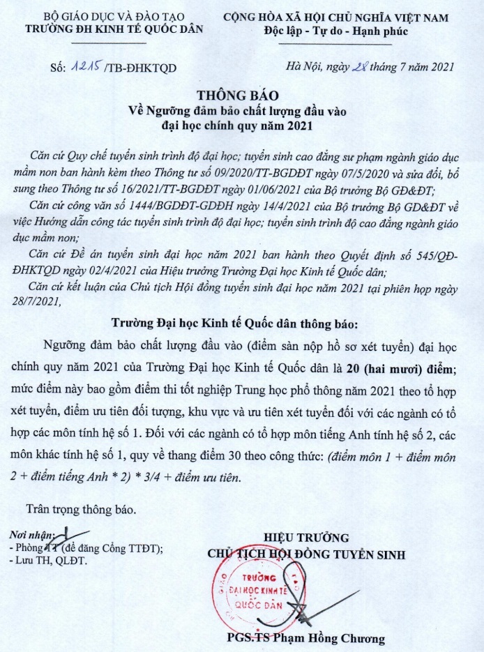 Điểm sàn các trường Đại học 2022 ở Hà Nội