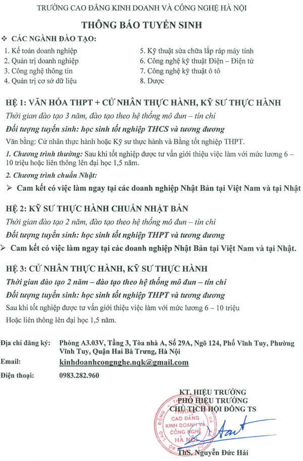 Các trường Cao đẳng ở Hà Nội tuyển sinh năm 2021