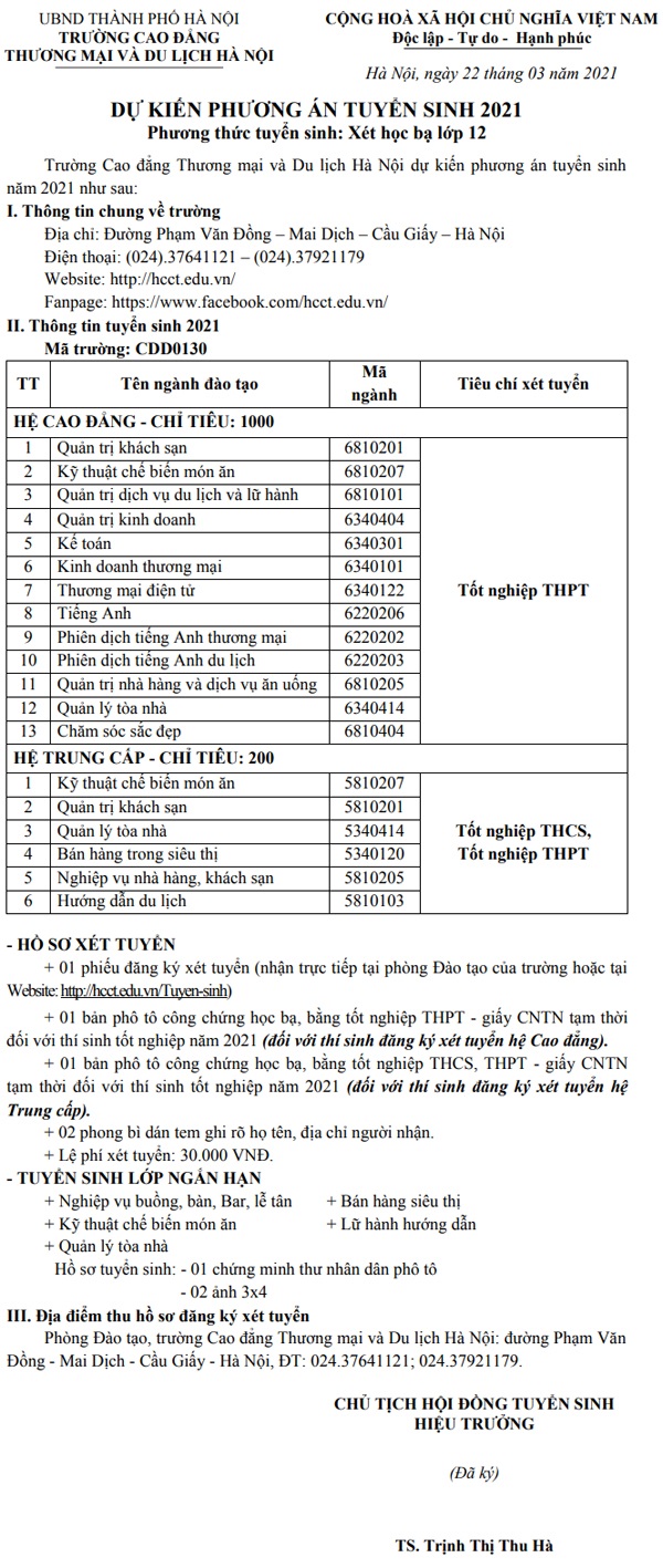 Các trường Cao đẳng ở Hà Nội tuyển sinh năm 2021