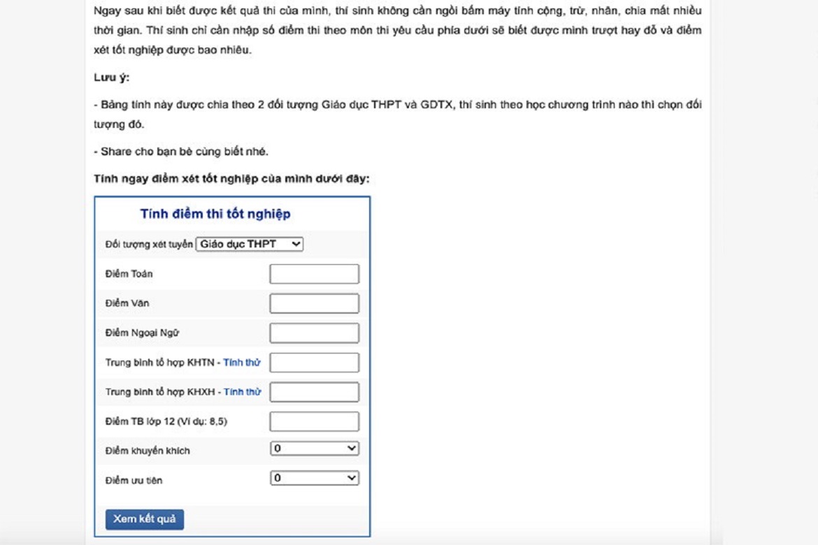 Website tự chấm điểm thi tốt nghiệp THPT năm 2021