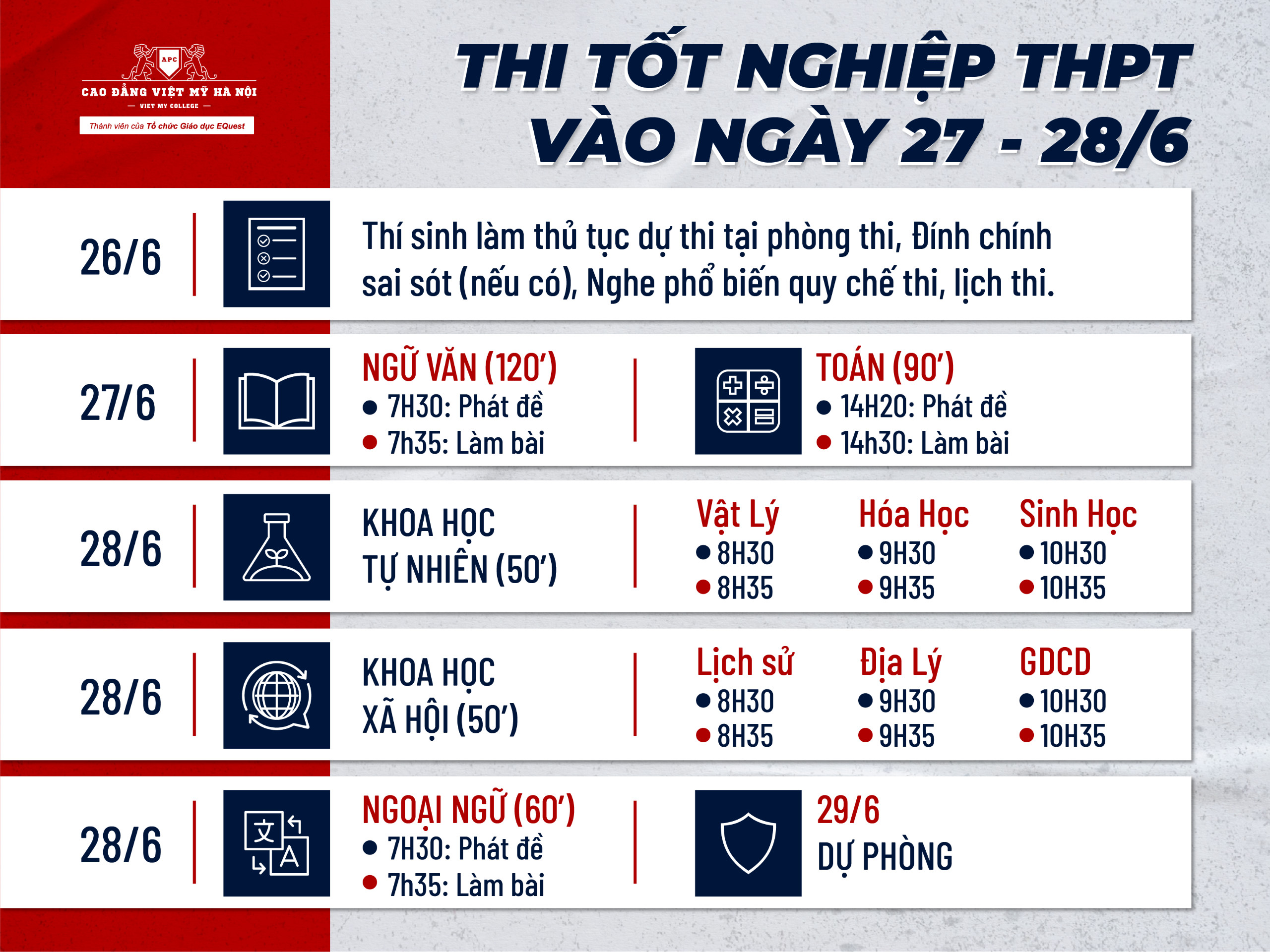 Lịch thi tốt nghiệp THPT năm 2024: Ngày 27 & 28/6