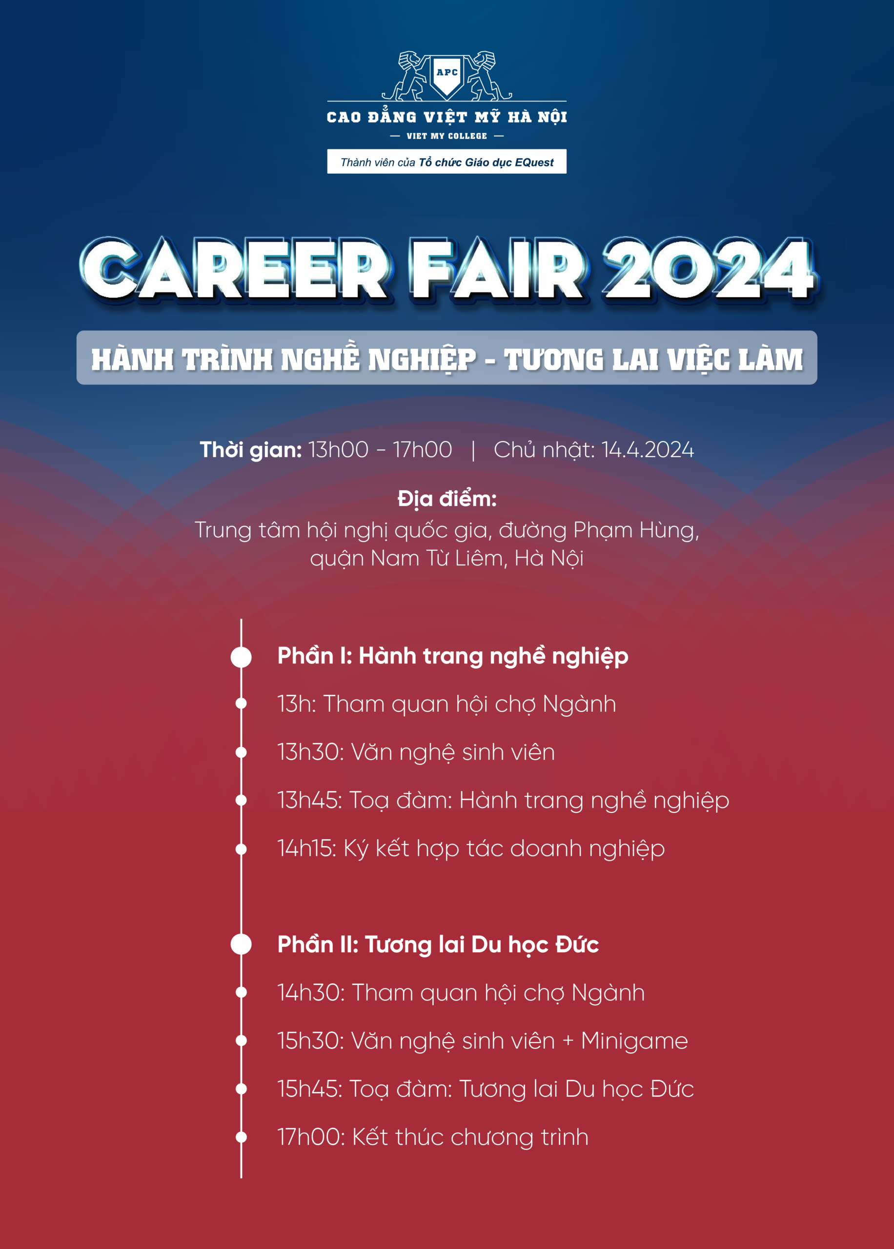 Thông Báo: CAREER FAIR - Ngày Hội Định Hướng Ngành Nghề 2024 tại Cao đẳng Việt Mỹ Hà Nội